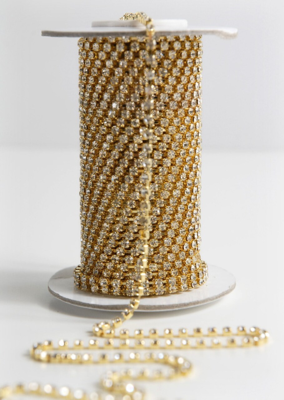 The Ribbon People Grand Crystal Diamonds Craft Ribbon Trim with Gold Setting 1" x 11 Yards